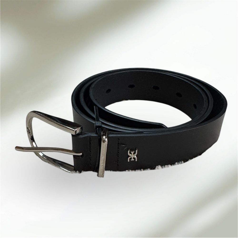 New Sam Edelman Women’s Black Leather Belt with Silver Buckle sz L 12-14